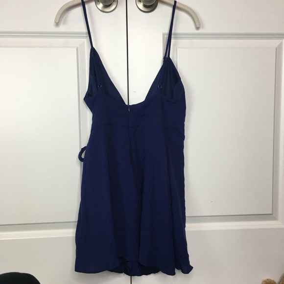 Lulus V-Neck Rayon Lined Back Zip Faux Wrap Front Skirt Romper Blue Size XS - Picture 4 of 8